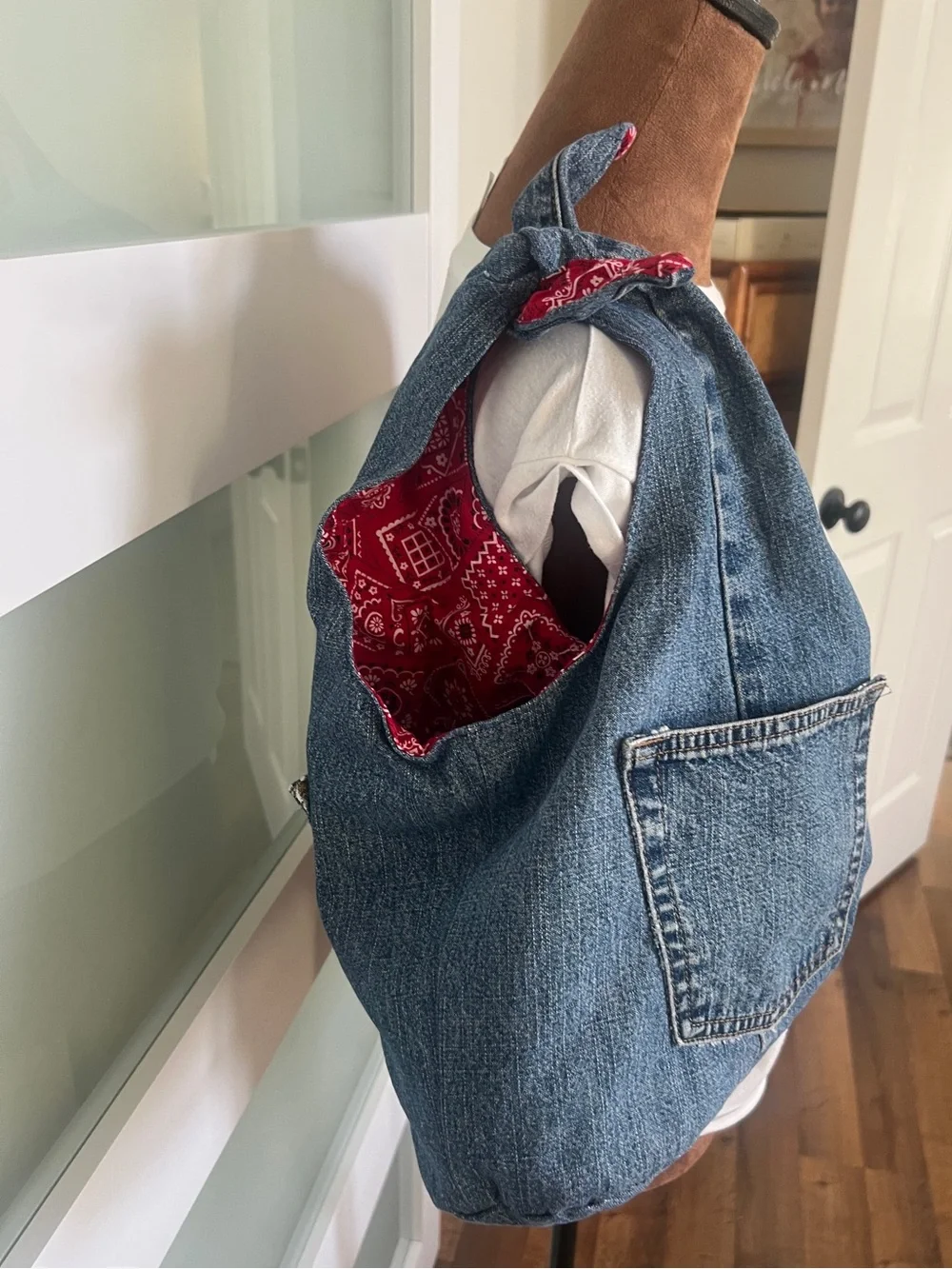 Upcycled Denim Hobo Bag | Bandana Lined Handmade
